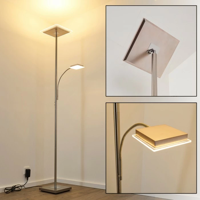 Hofstein Veteli Deckenfluter LED Nickel-Matt, Chrom, 2-flammig