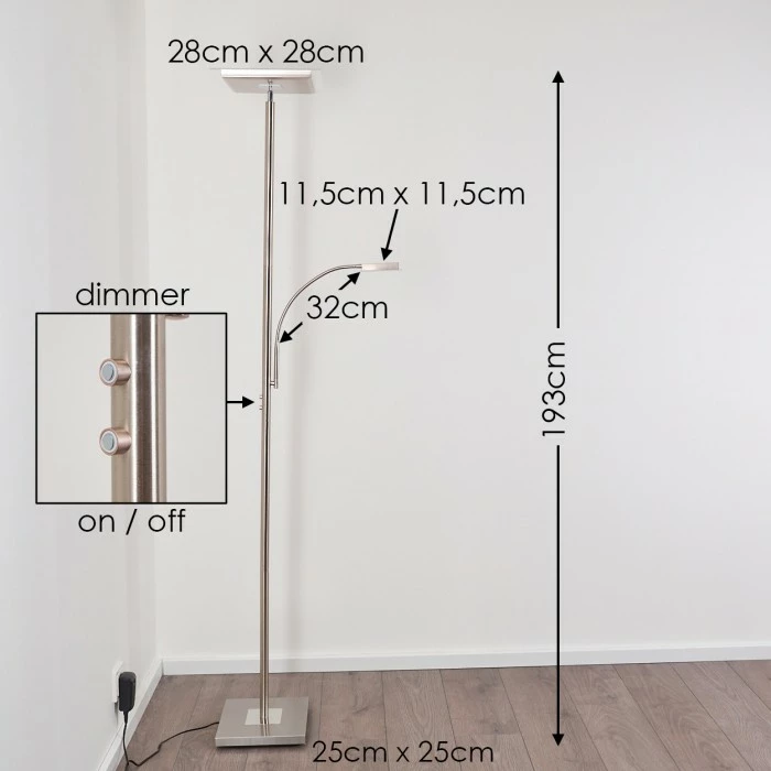 Hofstein Veteli Deckenfluter LED Nickel-Matt, Chrom, 2-flammig – Bild 2
