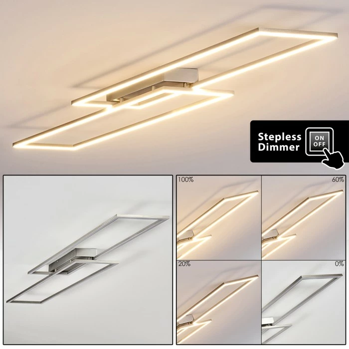 Hofstein Veyrier Deckenleuchte LED Stahl gebürstet, 2-flammig