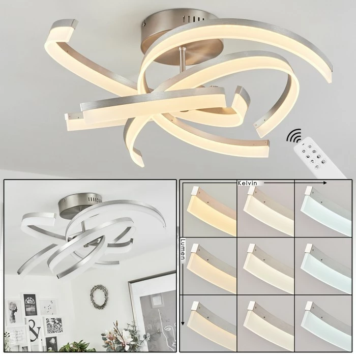 Hofstein Vignats Deckenleuchte LED Nickel-Matt, 4-flammig, Fernbedienung